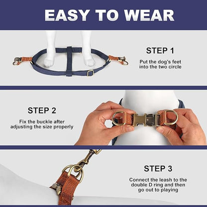 Didog Step in Dog Harness with Metal Buckles, Freedom Nylon Dog Halter Vests for Medium Dogs Easy Walking Training(M:Chest 19-28", Dark Blue)