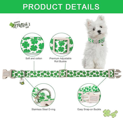 Unique style paws St. Patrick's Dog Collar Plastic Buckle Puppy Collar with Pendant Green Clover for Small Medium Large Boys Girls Dogs