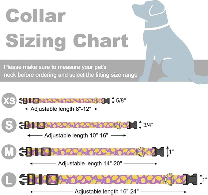 Rnivvi Dog Collar for Small Dogs, Cute Heavy Duty Adjustable Puppy Collar with Quick Release Buckle for Girl & Female, Pet Accessories for Walking Running, S Length 3/4" Width, Lemon