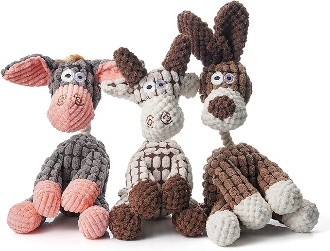 Squeaky Plush Dog Toys, 3-Pack Soft Stuffed Animal Toys for Puppies, Chew Toys with Squeakers for Small, Medium & Large Dogs