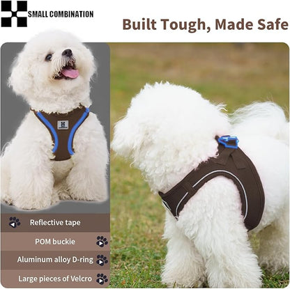 Adjustable Dog Harness with Leash, Reflective Mesh, No-Pull Design，Matching Lead Rope (Brown, XXXS)