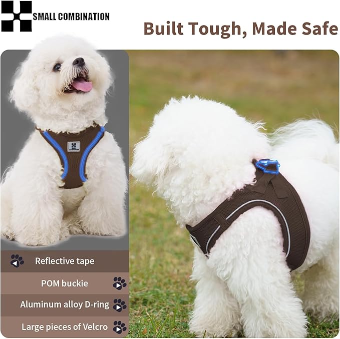 Adjustable Dog Harness with Leash, Reflective Mesh, No-Pull Design，Matching Lead Rope (Brown, M)
