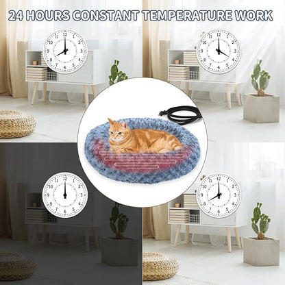 AUPETEK Heated Cat Beds for Indoor Cats Warming Cat Beds Super Soft Machine Washable Thermo Kitty Electric Heating Bed 19 Inches Round
