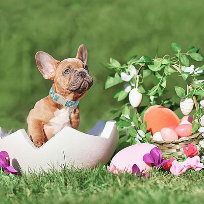 DOGWONG Easter Dog Collar,Cute Flower Bunny Eggs Dog Collar Pink Pet Collar Girl Dog Collar Puppy Pet Gift Adjustable Dog Collars for Small Dogs