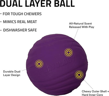 Playology Dog Toys | Dual Layer Ball Durable Chew Toy for Aggressive Chewers | Jumbo Bacon Scented Toy - Easy to Clean and Made from Non Toxic Materials