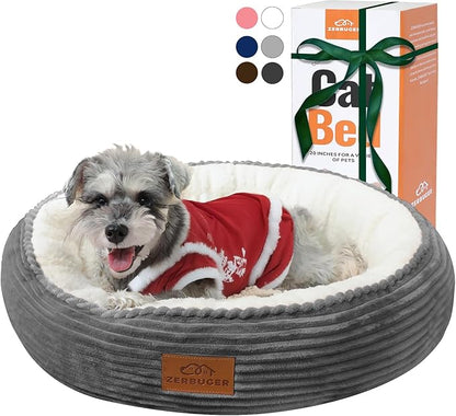 Zerbuger 23in Round Cat Dog Bed for Large Medium Small Dogs Cats, Machine Washable Sleeping Sofa, Non-Slip Bottom Breathable Soft Calming Pet Cuddler for Indoor/Outdoor/Car/Cage, Dark Grey