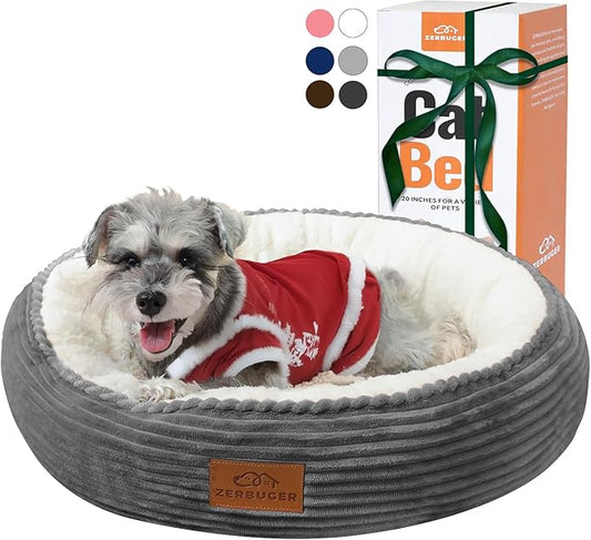 Zerbuger 23in Round Cat Dog Bed for Large Medium Small Dogs Cats, Machine Washable Sleeping Sofa, Non-Slip Bottom Breathable Soft Calming Pet Cuddler for Indoor/Outdoor/Car/Cage, Dark Grey
