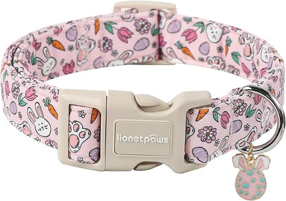 Lionet Paws Easter Dog Collar- Cute Rabbit Purple Eggs Pink Dog Collars with Plastic Buckle, Light Adjustable Dog Collars with Egg Pendant for Medium Large Dogs