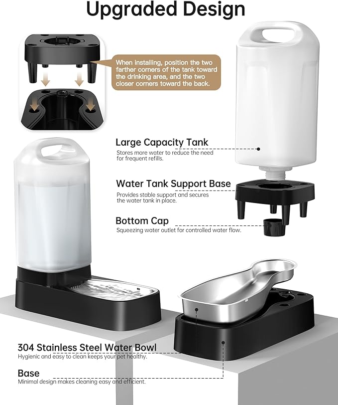 Automatic Dog Water Bowl Dispenser - 2.4 Gallon Gravity Pet Water Dispenser with 304 Stainless Steel Bowl, Dog Auto Feeders Bowls Self Waterer, Easy-Carry Handle for Large Dogs & Cats, Multi-Pet Home