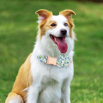 Dog Collar and Leash Set Adjustable Girls Puppy Floral Collars with Bow Tie for Small Medium Large Dogs(S, Rocket)