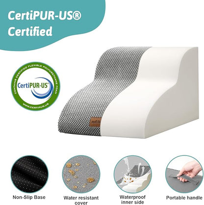 Dog Stairs for Small Dogs 11.8" H, Pet Step with Leakproof Cover, High Density Foam Cat Ramp for Chair or Sofa, Lightweight, Durable, Comfort, 15.7x19.7x11.8 inch, 2 Step, Grey