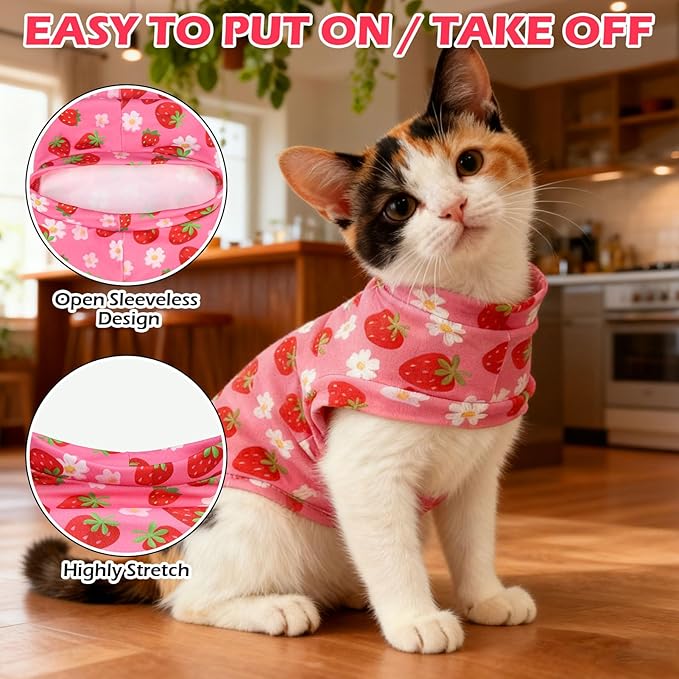 EXPAWLORER Soft Cat Sweater - Sweaters for Cats Only Warm Kitten Clothes, Fall and Winter Pet Coat Pullover Design, Fleece Sweatshirt Clothing Also for Puppy Small Dogs, Strawberry S