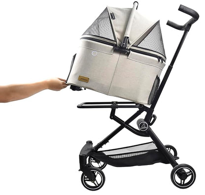 ROODO 2026 Upgraded Version 3 in 1 Dog Cat Stroller With Detachable Carrier&Car Seat Lightweight Folding Portable All Terrain Pet Travel System Puppy Kitty Doggie Bunny Stroller for 30lbs(Light Khaki)