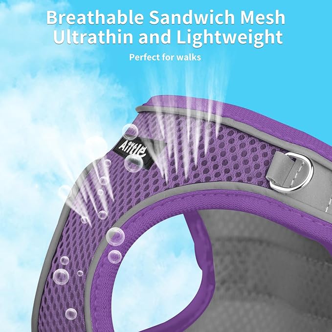 AIITLE Escape Proof Dog Harness - Step in Adjustable Dog Harness No Choke Over with Breathable Mesh and Quick-Release Buckle for All Weather- Outdoor Walking, Training for Medium Dogs Purple XL