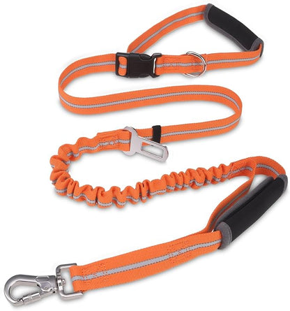 PUPTECK Heavy Duty Bungee Leash for Medium Large Dogs, No Pull Tactical Dog Leash with Double Handles for Training, Reflective with Car Seatbelt and Quick Release Buckle, Orange