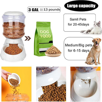 cucurbita Automatic Dog Feeders, Dog Feeder Dispenser for Large Dogs, 3 Gallon Gravity Automatic Dog Cat Feeder Station, Dry Food Storage Container Bowl for Adult Dogs