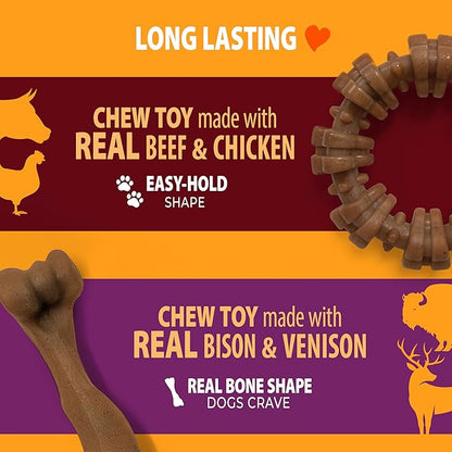 Nylabone Strong Chew Toy 4-Pack Bundle for Dogs Made with Real Bacon, Bison, Venison, Beef, & Chicken, Durable Dog Chew Bones for Aggressive Chewers, Large Dog Toys - Up to 50 lbs, 4 Count
