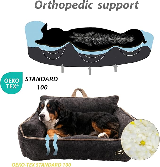 RAFASAFA Small Dog Bed, Washable Pet Bed with Removable Cover, with Sides, Carry Handle & Side Pockets .Plush Chenille Orthopedic Pet Bed Couch for Small Breed Dogs & Cats Calming