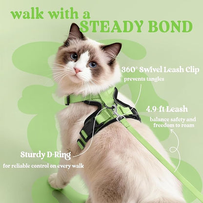 rabbitgoo Cat Harness and Leash for Walking, Escape Proof Soft Adjustable Vest Harnesses for Cats, Easy Control Breathable Reflective Strips Jacket, Light Green, XS