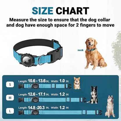 HDDTTZ AirTag Dog Collar, IP68 Waterproof Integrated Air Tag Dog Collars with Reflective, Ultra-Durable, Comfortable Padded, Heavy Duty Dog Collars for Small Medium Large Dogs, L (14.8"-20.3"), Blue