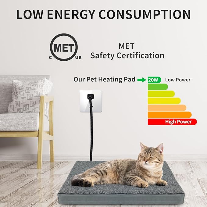 AUPETEK Heated Pet Beds for Indoor/Outdoor Cat & Dog Orthopedic Foam Warming Cat Beds Auto Temperature Control, Washable Cover with Waterproof Liner Thermo Kitty Electric Heating Bed