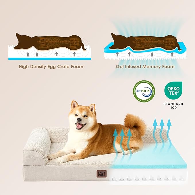 EHEYCIGA XL Dog Bed Memory Foam for Crate, Extra Large Dog Bed Orthopedic with Washable Removable Cover, Waterproof Pet Sofa Couch XLarge Size Dogs, 41x27x6.5, Beige