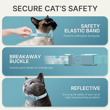 Waterproof Airtag Cat Collar, Breakaway Cat Airtag Collar with Luminous & Reflective Fish Pattern, Lightweight Kitten Collars for Apple Air tag, Hidden GPS Tracker Holder for Cats, Kittens(9-13")