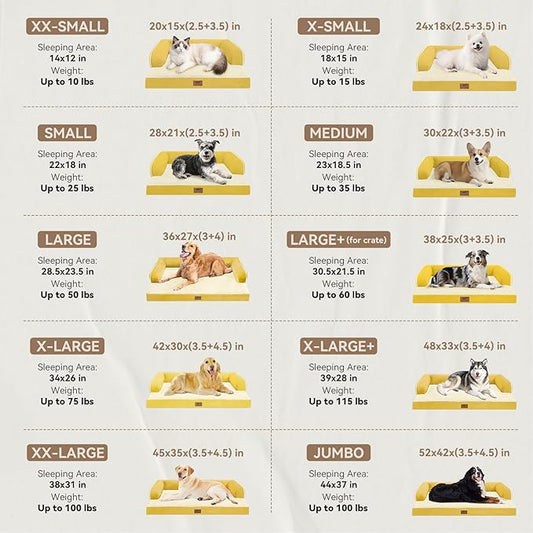 Large Dog Bed Orthopedic Washable - Waterproof with Removable Cover - Memory Foam - Beds Bolster Pet - Couch Sofa - XXXL Large Big Jumbo Dogs - Ginger Yellow Giant Dog Bed