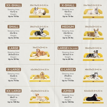 Large Dog Bed Orthopedic Washable | Beds Bolster Pet | XL Large Big Dogs | Memory Foam Couch Sofa | Waterproof with Removable Cover - Ginger Yellow Dog Bed