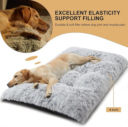 BFPETHOME Dog Beds for Large Dogs, Plush Dog Crate Bed Fluffy Cozy Kennel Pad for Sleeping &Ease Anxiety, Washable Pet Mats with Anti-Slip Bottom for Large Medium Dogs, Pet Bed Grey