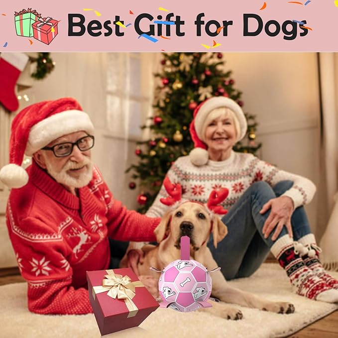 Domchan Dog Soccer Ball, Interactive Toys for Tug of War, Puppy Birthday Gifts, Tug Toy, Water Toy, Durable Balls for Small & Medium Size(8 inch-Pink)