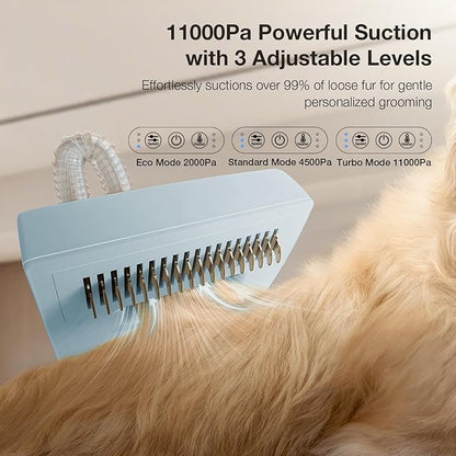 Dog Grooming Vacuum Kit with Clippers, 7-in-1 Pet Hair Grooming Set for Dogs, Hair Dryer with 3 Heat Settings, 11000Pa Suction, 2.5L Dustbin(Powder Blue & Pink)