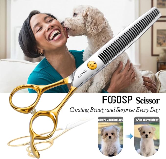 Dog Thinning Shears for Grooming 36 Teeth 6.5" Dog Blending Shears for Grooming Small Medium Dogs Professional Pet Thinners Blenders Scissors for Right Groomer(Blender, Gold)