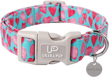 UP URARA PUP Valentine’s Day Dog Collar, Pink Heart Dog Collar with Quick Release, Valentine’s Day Gift Pet Girl Boy Dog Collar for Puppy Small Medium Dogs, Wedding Dog Collar