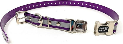 Sparky Pet Co - Apollo ECollar Replacement Strap - Dog Collar - Waterproof Biothane - Adjustable - Double Buckle - Quick Snap Metal Clasp - for Invisible Fence Systems - 3/4" x 28" (Reflective Purple)
