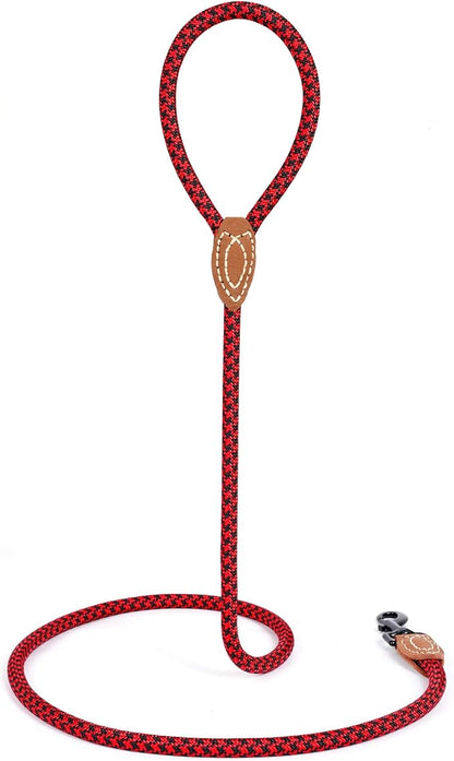 Mile High Life | Mountain Climbing Dog Rope Leash with Heavy Duty Metal Sturdy Clasp | Genuine Leather Tailored Connection with Strong Stitches (Red Black, 48 Inch (Pack of 1))