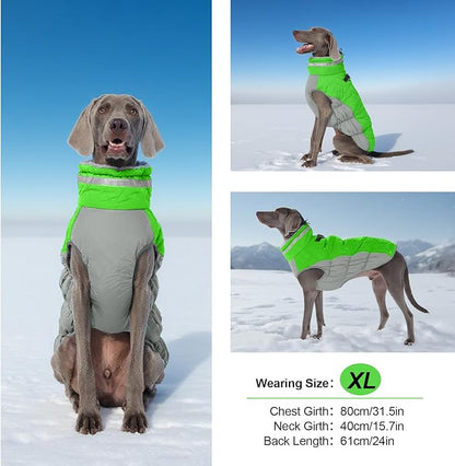Warm Dog Jackets for Large Dogs, Waterproof Dog Coat with Harness Built in, Zipper Clousure, Fleece Lining for Cold Weather Outdoor Walks, Pet Snowsuit for Shiba Inu, French Bulldog - L