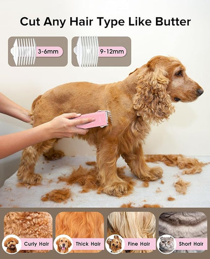 Marvljojo Upgrade Home Professional Dog Grooming Kit Clipper for Matted & Long Hair, Cordless Pet Shaver Low Noise USB Rechargeable for Cats, Small&Medium Dogs, Handy Pet Hair Grooming Trimmer, Pink