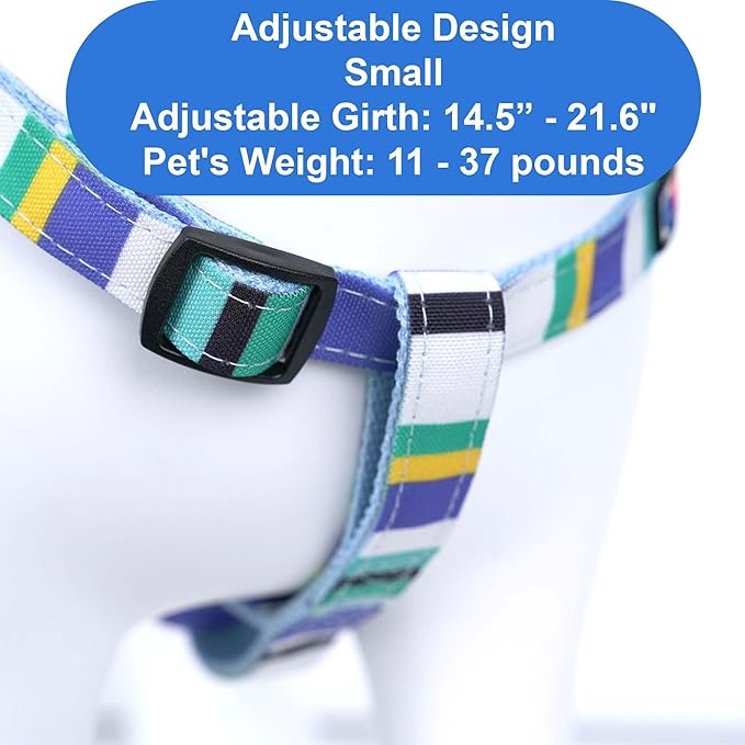 Pawtitas Multicolor Step-in Dog Harness – Adjustable No-Pull Vest for Puppies to Seniors, Safe & Comfortable S Blue/Teal/Yellow