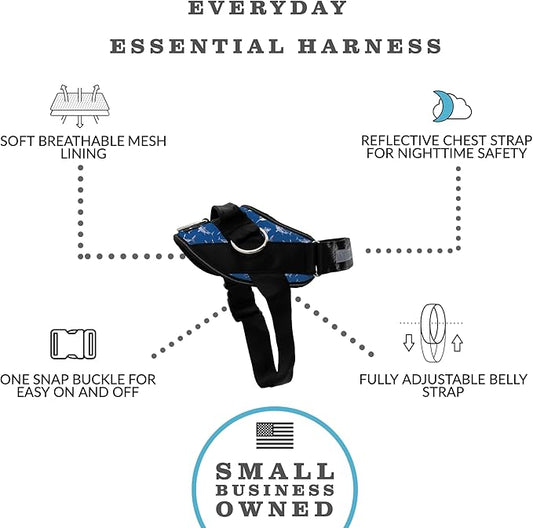 ShawnCo Essential Dog Harness, No-Pull Pet Vest with 3 Leash Clips, No Choke, Reflective, Adjustable and Padded, for Easy Walking and Training for Small, Medium and Large Dogs (White Sharks, S)