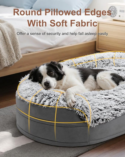 iweepet Dog Beds for Jumbo Dogs, 47.5"x35"x7.6", Removable and Washable Cover, Raised Reboundable Edges, Non Slip Bottom, Extra Big Size, Orthopedic Oval Memory Foam Pet Bedding, Indoor