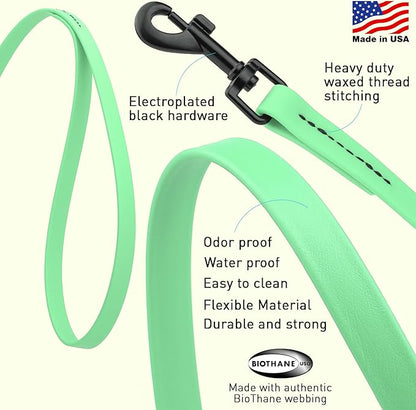 Dogline Biothane Waterproof Dog Leash Strong Coated Nylon Webbing with Black Hardware Odor-Proof Easy to Clean High Performance for Small or Large Dogs Made in USA 4 or 6 ft Lead, Sea Foam Green