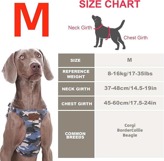 Puppytie No Pull Dog Harness with Multifunction Dog Leash,Soft Adjustable No Choke Escape Proof Pet Harness Vest (Camouflage Blue, M)