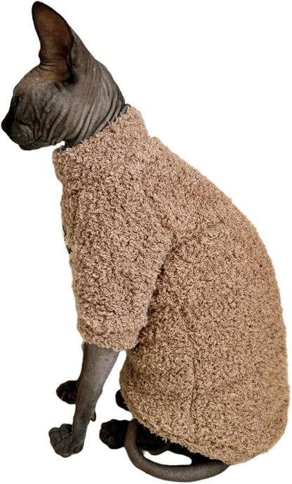 Sphynx Cat Clothes Hairless Cat Super Soft Warm Fleece T Shirt Elastic Winter Sweater Outfit, Pet Clothes for Sphynx Cat Coat for Cats and Small Dogs Apparel (Brown, Small)