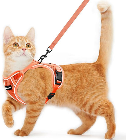Cat Harness and Leash for Walking Escape Proof Soft Adjustable Cat Leash Breathable Comfortable Vest Easy to Wear Kitten Harness for Outdoor Travel Orange S