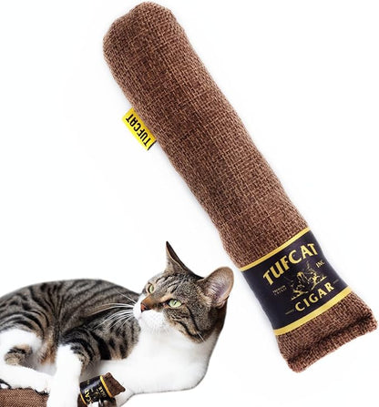 TUFCAT Cat Toy Cigar, Catnip Toys for Cats of All Breeds, Cat Toys for Indoor Cats, Kitten Toys, Action Themed Fun for Kicking, Biting, Chewing (Brown, 1-Pack)