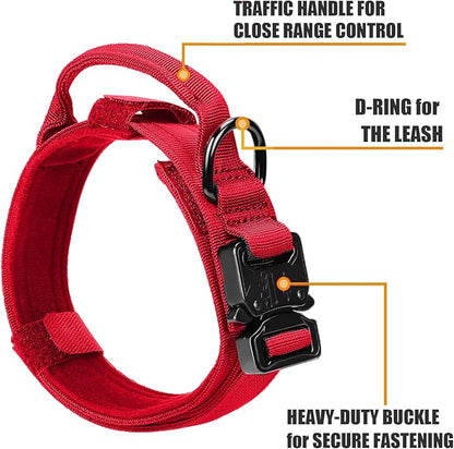 Tactical Dog Collar and Bungee Leash,Military & Leash Set with USA American Flag Adjustable K9 Heavy Duty Metal Buckle Handle,with Patches Airtags Case (XL, Red(1PCS))