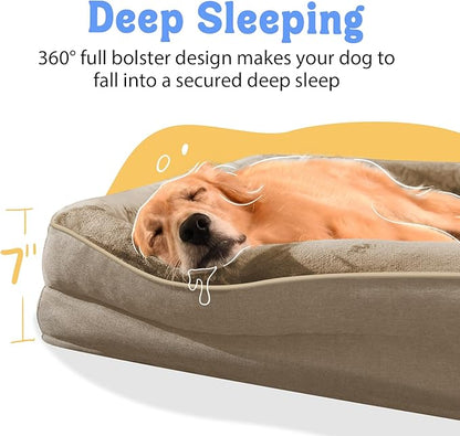 Orthopedic Extra Large Dog Bed - XXL Washable Memory Foam Giant Pet Couch Sofa with Removable Cover Waterproof Bolster for Large Size Dogs, 42x30