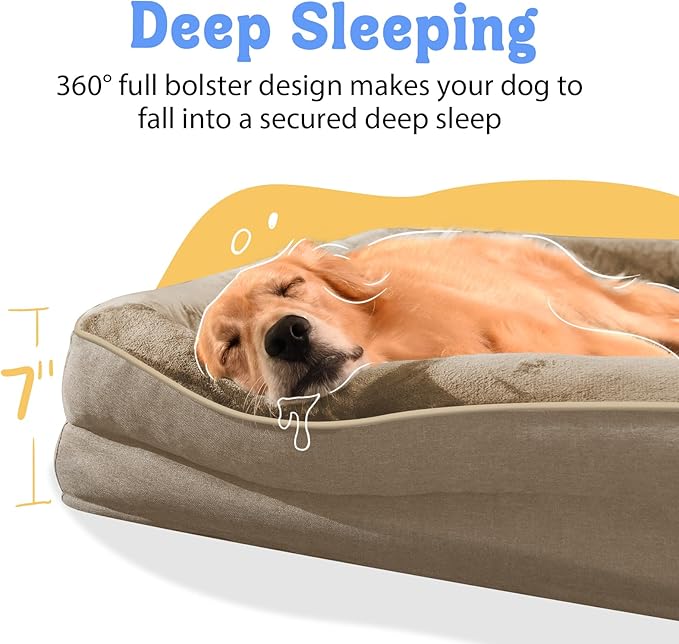 Dog Bed for Medium Large Size Dogs - Memory Foam Soft Pet Couch Sofa with Removable Cover Waterproof Bolster