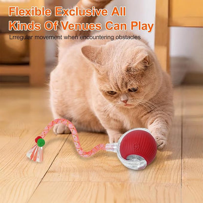 JUBBPDX Interactive Cat Toys for Indoor Cats, Automatic Kitten Toys for Bored Indoor Adult Cats, Smart Kitten Rolling Ball Moving Balls Toy, Rechargeable Dog Cat Ball for Enrichment Exercise (Red)
